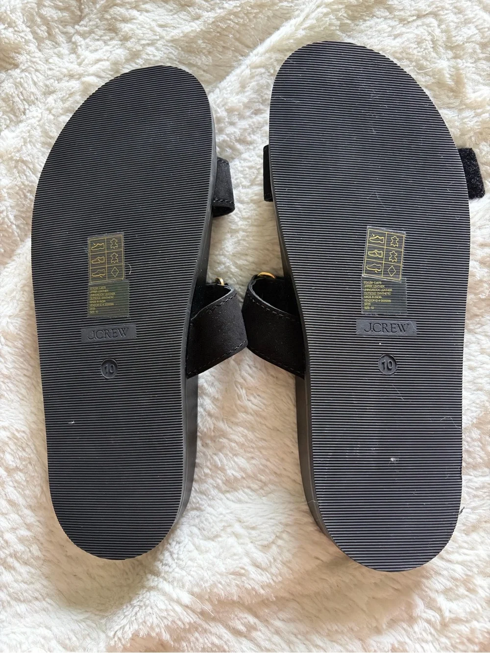 J. Crew Colbie Black Double-Strap Slide Sandals in suede and leather
